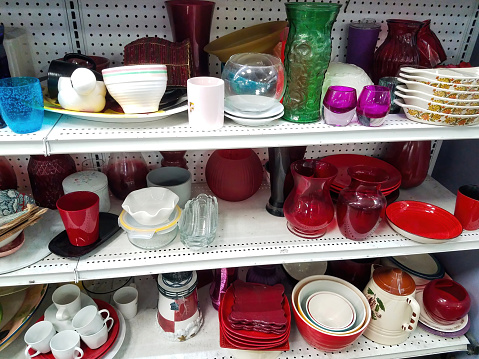 Background of thrift store dishes'