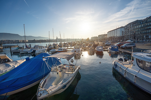 Pier with Boats at Lake Geneva - Geneva, Switzerland