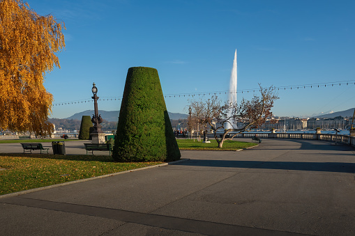 Rotonde du Mont-Blanc with Lake Geneva and Jet dEau - Geneva, Switzerland