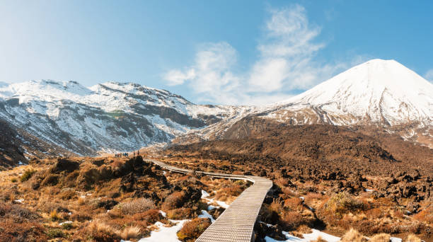 산길 풍경, 하이킹 코셉트. - tongariro crossing 뉴스 사진 이미지