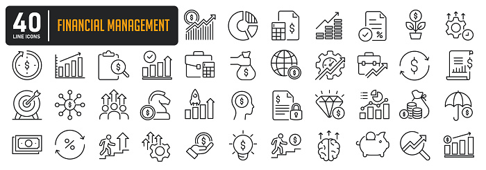 Financial management line icons. Editable stroke. For website marketing design, logo, app, template, ui, etc. Vector illustration.