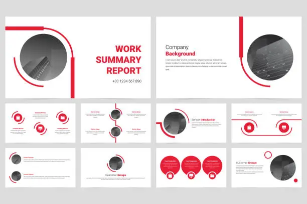 Vector illustration of Red modern round business company slide presentation template