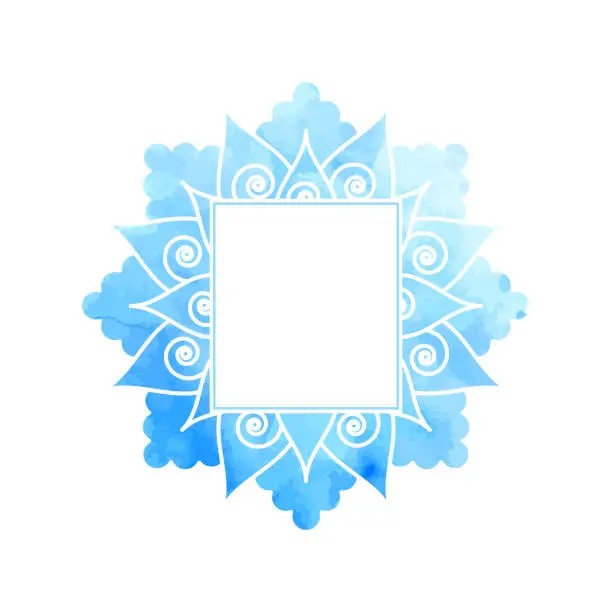 Vector illustration of Frame with blue watercolor pattern, stylized eastern mandala