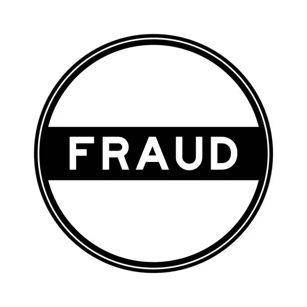 Vector illustration of Black color round seal sticker in word fraud on white background