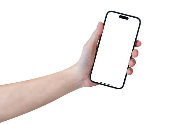 istock Hand showing smartphone with blank screen isolated on white background 1679561576