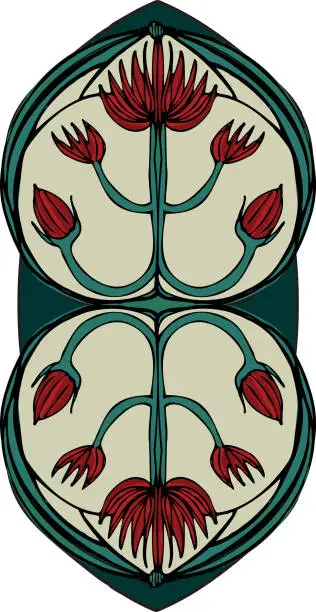 Vector illustration of Red lotus cartouche