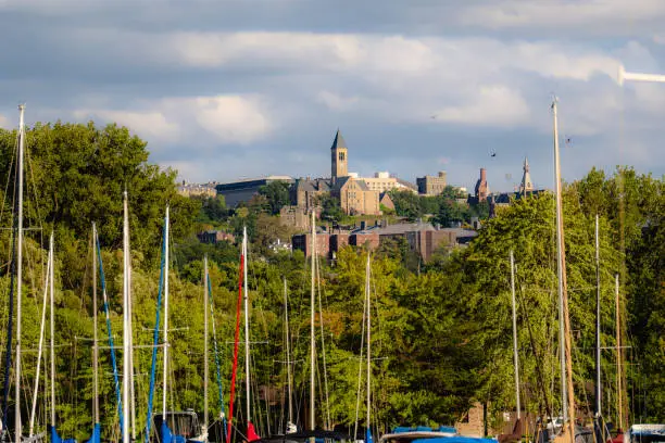 Photo of Late afternoon image of the area surrounding the City of Ithaca, NY, USA taken from Allan H Treman State Marine Park.