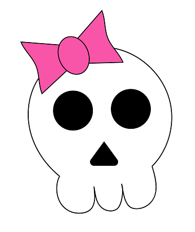 Emo cute skull with bow. Y2k style. Black and pink. 2000s design. Vector flat illustration.