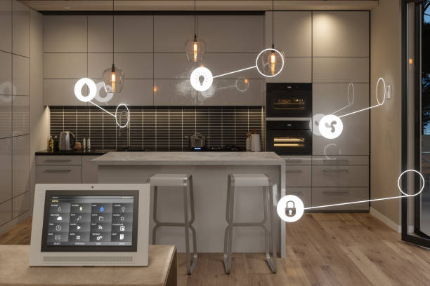 istock Smart Home Control System With App Icons In Kitchen. Close-up View Of Digital Tablet With Home Automation System On Screen 1679580701