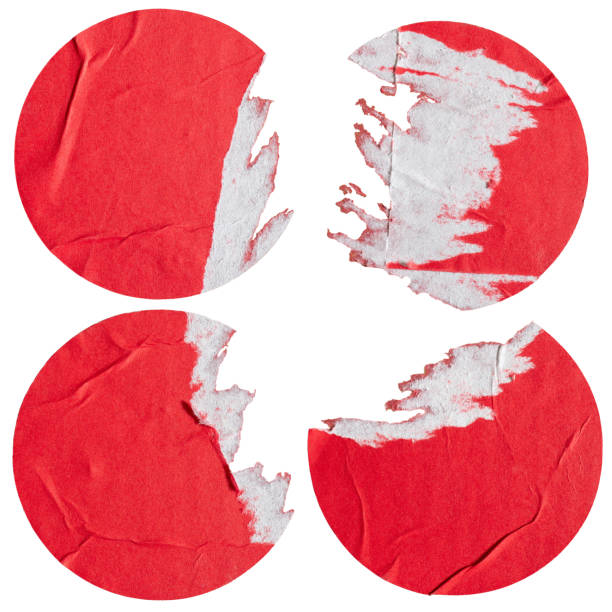 Round red paper stickers with torn edge stock photo