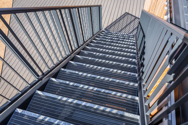 istock Modern design metal staircase, stair for fire escape with railing 1679582794