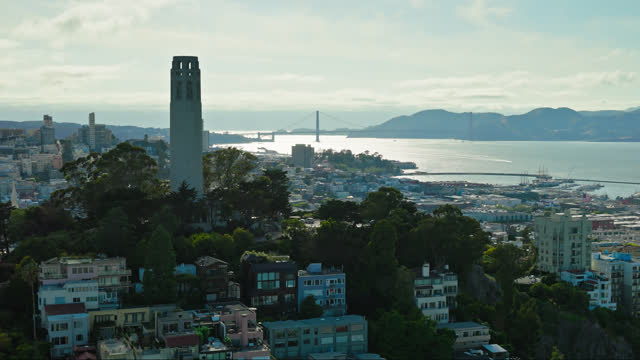 Drone Flight Past Coit Tower in San Francisco