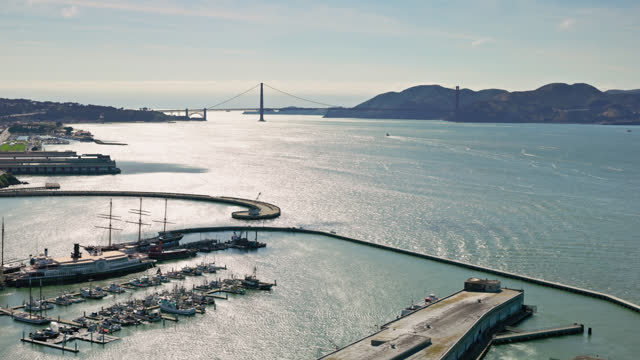 Drone Shot of Golden Gate Bridge from Over Fisherman's Wharf