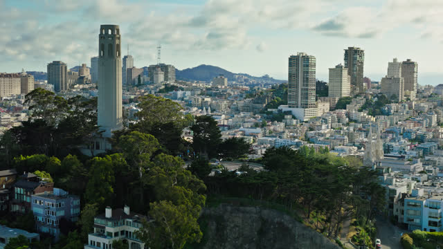 Drone Shot of Russian Hill from Beside Coit Tower