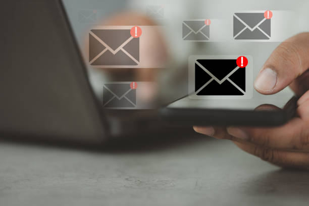 istock Hand of man using a smartphone for many email with notification alert. Electronic documents 1679584227
