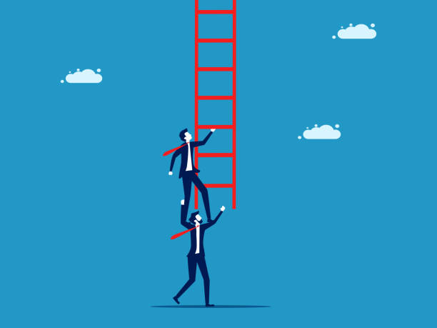 istock Partners help achieve goals. Businessman colleagues support him to climb the stairs 1679584500