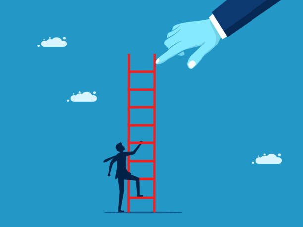 istock Major business competitors. big hand prevents a businessman from climbing the stairs 1679584583