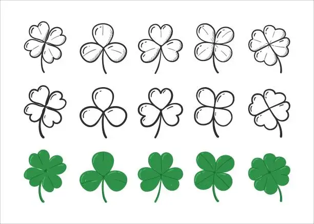 Vector illustration of St.Patrick 's Day. in doodle style clover leaves.