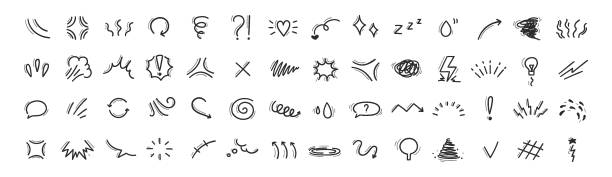 ilustraciones, imágenes clip art, dibujos animados e iconos de stock de manga efecto cómic doodle de dibujo a mano - expresión facial