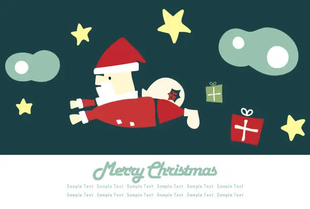 Vector illustration of A stylish Christmas card with a flying Santa Claus.