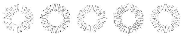 Vector illustration of hand drwing radial sunburst doodle circle comic cartoon effect sun ray