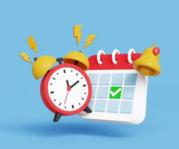 istock 3D time management concept. Punctuality, meeting reminder. Appointment or schedule notification. Calendar with alarm clock and bell icon. 3d illustration 1679709972