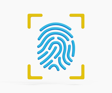 3D fingerprint scanning icon. Biometric authorization and business security. Fingerprint recognition. 3d illustration