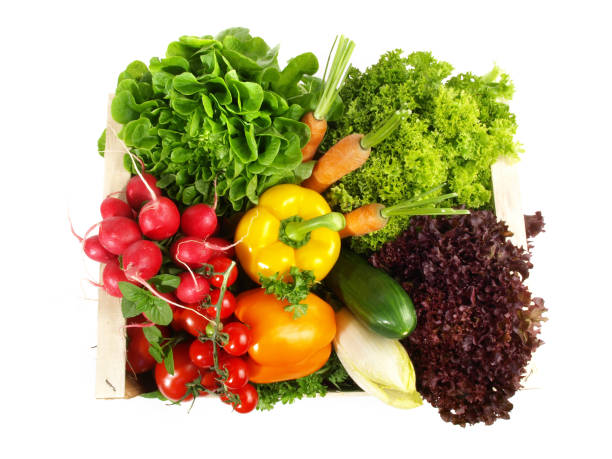 istock Mixed Vegetables and Salads in a Box on white Background - Isolated 1679721630