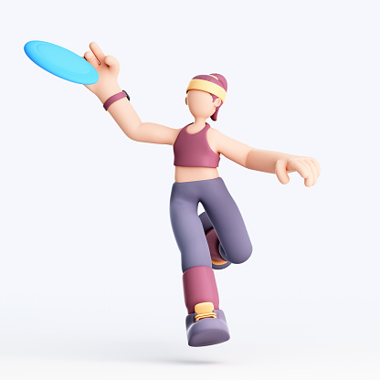 3D rendering of girl playing frisbee