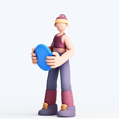 3D rendering of girl playing frisbee