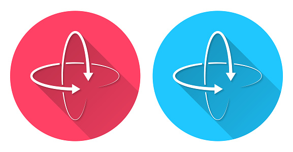 istock 360 degree rotation arrows. Round icon with long shadow on red or blue background 1679740656