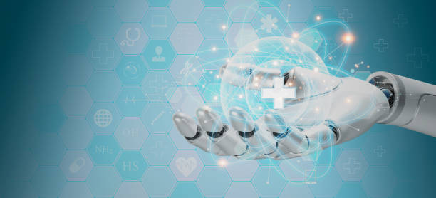 istock 3D rendering robot with medical medical network connection icons. 1679774594
