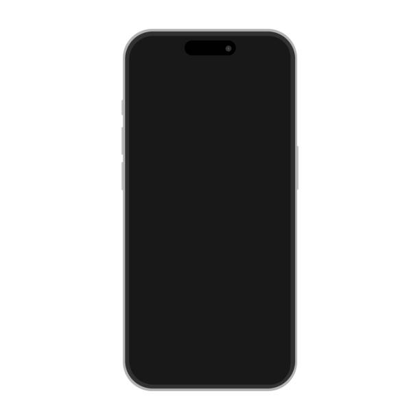 stockillustraties, clipart, cartoons en iconen met iphone 15 mockup front view isolated vector illustration on white background. smartphone or mobile phone or cellphone cut out template. - in en uitschakelen