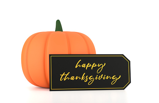 Thanksgiving Card And Pumpkin On White Background
