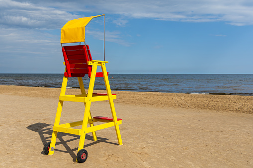 Lifeguard equipment to support the observation of people playing in the water. Photo taken at noon on a sunny day