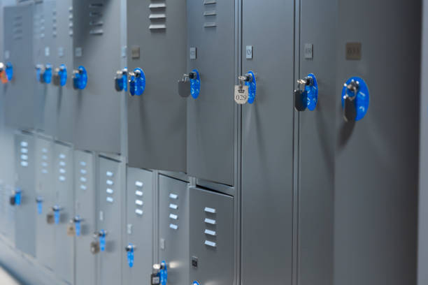 istock Lockable storage compartments for bags and backpacks in public places. 1679822580