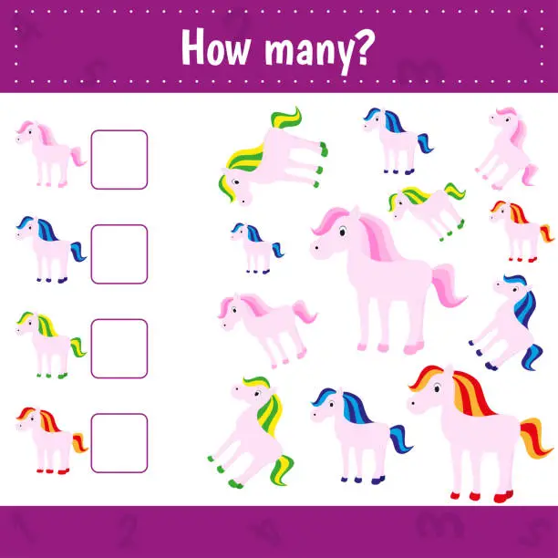 Vector illustration of Count how many unicorns
