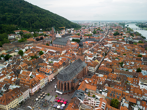old town in germany Heidelberg, bridge view, old town, red brick river, old bridge, castle