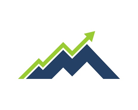 Mountain with arrow growth up logo
