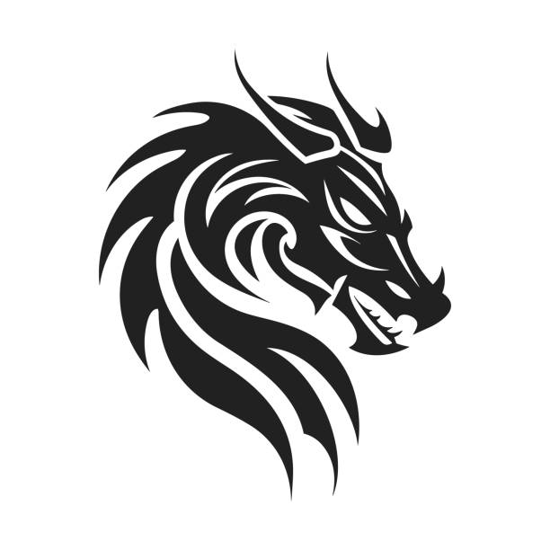 Tribal tattoo of the dragon head silhouette ornament flat style design vector illustration Tribal tattoo of the dragon head silhouette ornament flat style design vector illustration isolated on white background. Chinese symbol and fantasy mascot monster for design ideas and tattoos. celtic dragon tattoo stock illustrations