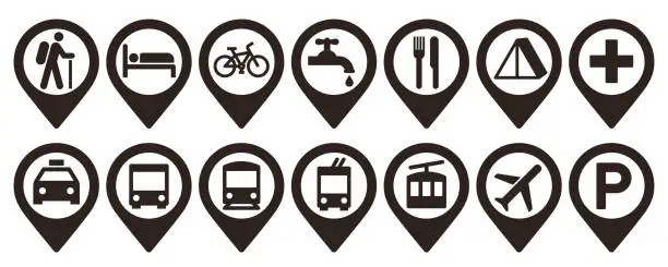 Vector illustration of Map pin set. Location point pin set. GPS tap location symbols for apps and websites
