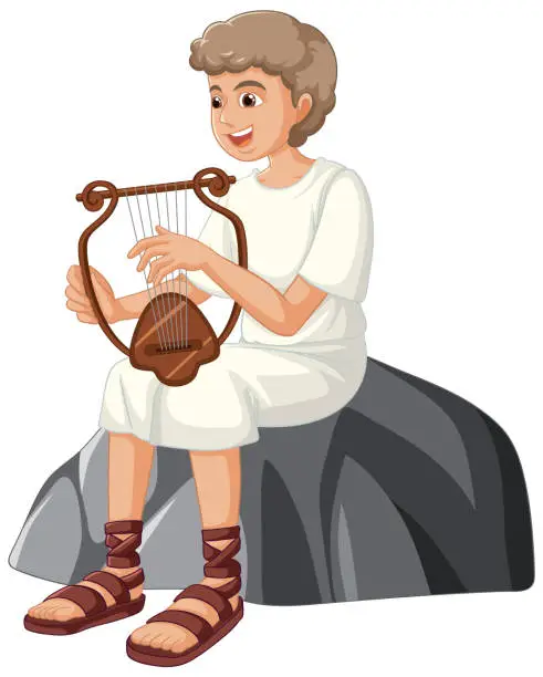 Vector illustration of David, the Ancient Man: A Cartoon Lyre Player