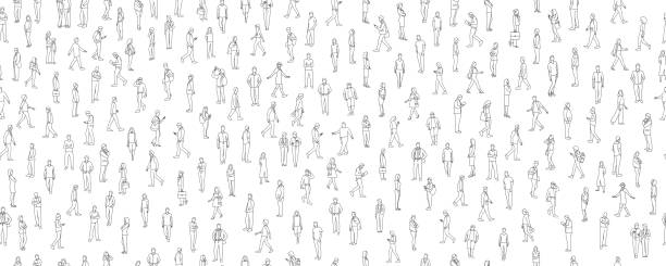 duzi ludzie tłoczą się na białym tle. - projektowanie responsywnych stron obrazy stock illustrations