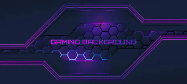 Vector illustration of Abstract futuristic gaming background with modern neon glowing hexagon texture shape design. Modern esport futuristic background.