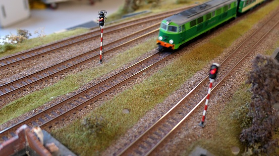 Toy Train Models On Railroad Set Mockup - Passenger Trains