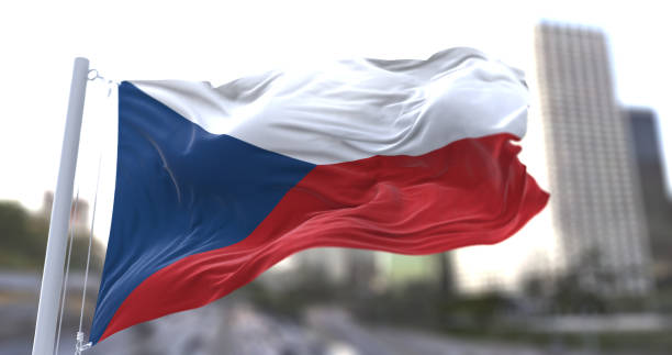 tschechische republik nationalflagge weht im wind. - tschechische flagge stock-fotos und bilder