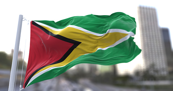 3d illustration flag of Guyana. Guyana flag isolated on the sky waving in the wind.