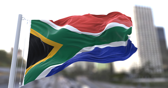 3d illustration flag of South Africa. South Africa flag isolated on the sky waving in the wind.