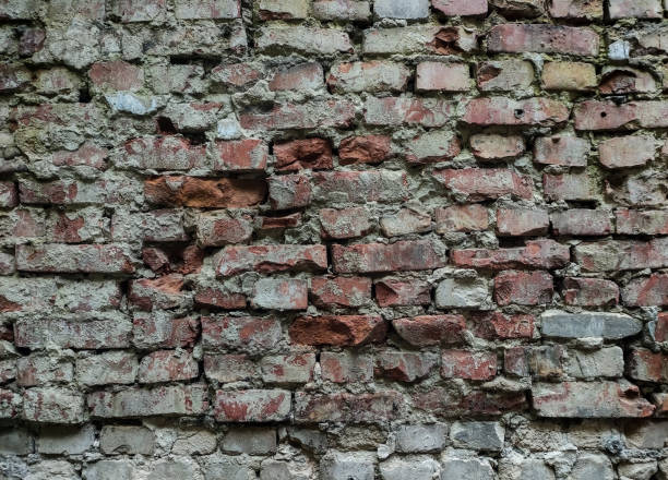 istock The wall with fine brickwork is uneven, in dust, in concrete 1679963538
