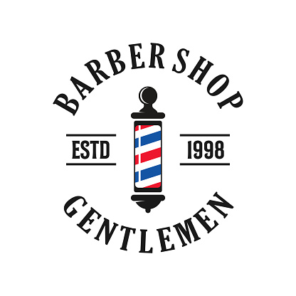 Barbershop logo vintage classic style, salon fashion haircut pomade badge icon simple minimalist modern, barber pole razor shave scissor razor blade retro symbol vector. luxury elegant design